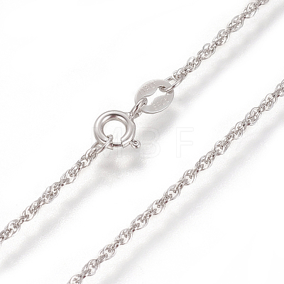 Anti-Tarnish Rhodium Plated 925 Sterling Silver Rope Chain Necklaces STER-L059-17P-1