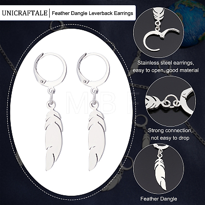 Unicraftale 20 Pairs Feather Dangle Leverback Earrings EJEW-UN0001-86-1