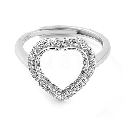 Heart Adjustable 925 Sterling Silver Ring Components STER-G042-03P-1