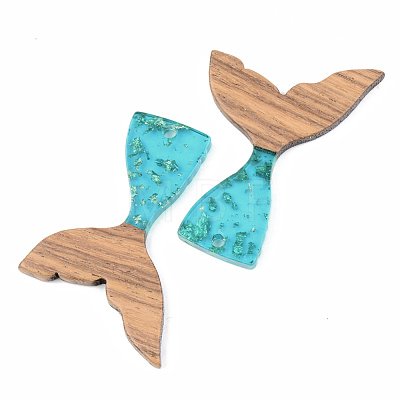 Transparent Resin & Walnut Wood Pendants RESI-S389-032A-B03-1