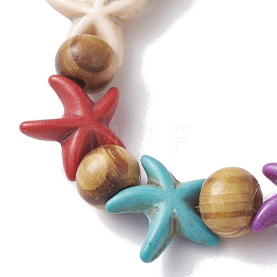 Beach Starfish Dyed Synthetic Turquoise Stretch Bracelets BJEW-JB10295-02-1