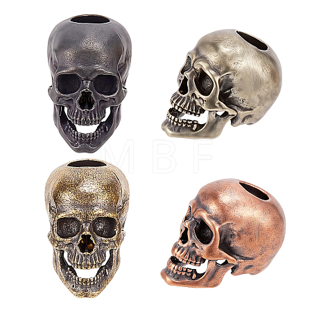 4Pcs 4 Colors Skull Brass European Beads KK-OC0001-83-1