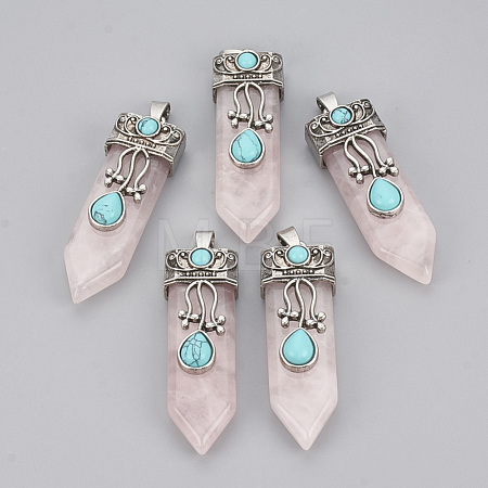 Natural Rose Quartz Pendants X-G-S292-05E-1