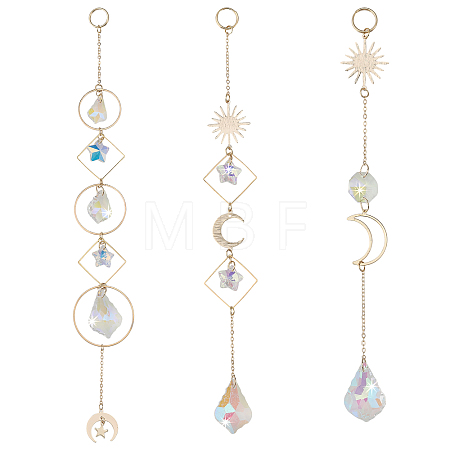 3Pcs 3 Styles Electroplate Glass Window Hanging Suncatchers HJEW-CA0001-63-1
