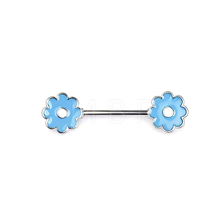 Brass Enamel Deep Sky Blue Flower Barbell Nipple Rings FS-WGE2017-06-1