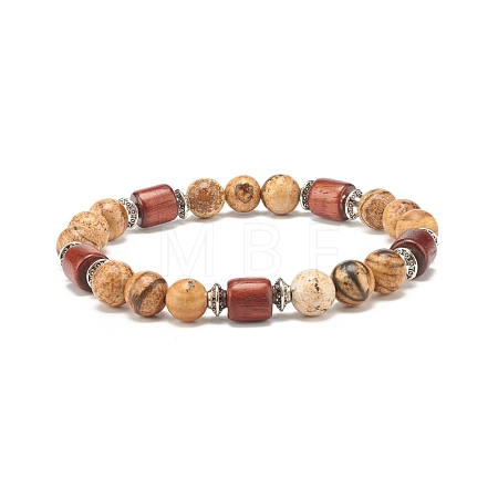 Natural Picture Jasper Beaded Stretch Bracelet for Women or Men BJEW-JB07732-02-1
