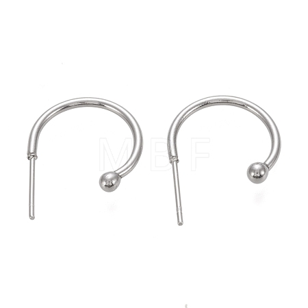 Tarnish Resistant 304 Stainless Steel C-shaped Hoop Circle Ball Stud Earrings X-STAS-K204-04P-1