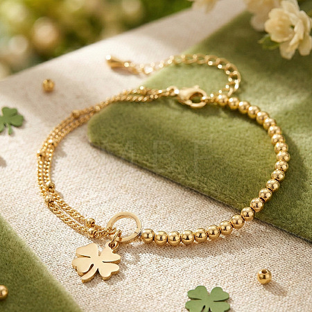 Four Leaf Clover 304 Stainless Steel Charm Bracelets LS-UY0745-1-1