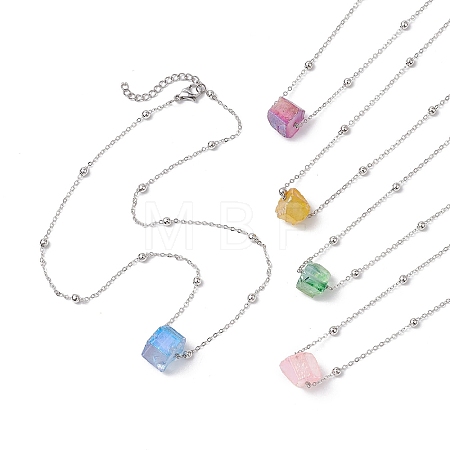 Electroplated Raw Natural Quartz Pendant Necklaces NJEW-JN04967-1