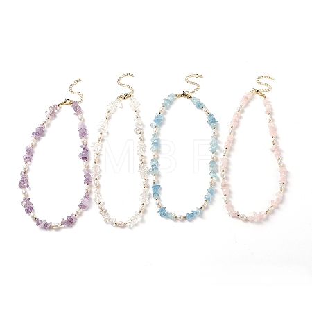 4Pcs 4 Style Natural Mixed Gemstone Chips & Pearl Beaded Necklaces Set for Women NJEW-JN04008-1