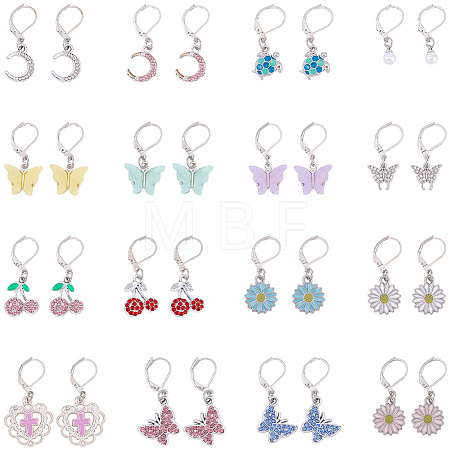 16 Pairs 16 Styles Alloy Enamel Leverback Earrings EJEW-BM0001-06-1