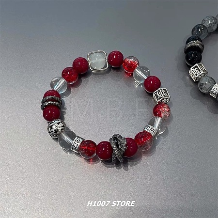 Dragon Alloy Glass Round Beaded Stretch  Bracelets for Women WGCDDF3-04-1