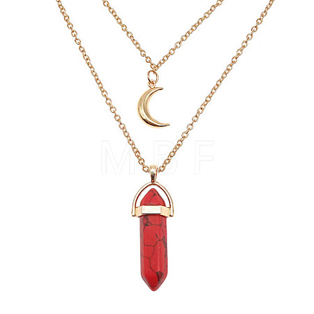 Synthetic Turquoise Cone Pendant Double Layer Necklace UX9990-7-1
