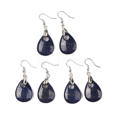 Natutal Dyed Lapis Lazuli Dangle Earrings EJEW-F343-A09-1