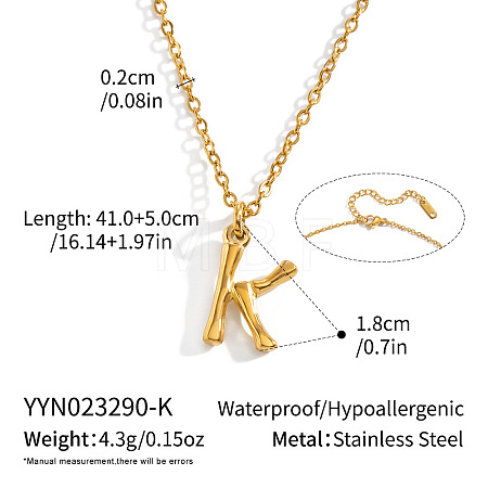 304 Stainless Steel Bamboo Initial Pendant Necklaces for Men Women WM4386-8-1