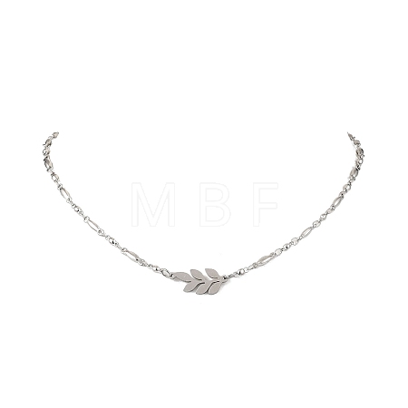 201 Stainless Steel Leaf Pendant 304 Stainless Steel Chain Necklaces NJEW-JN05674-1