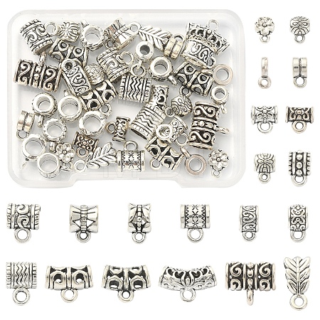 40Pcs 20 Style Tibetan Style Alloy Tube Bails TIBE-FS0001-10-1