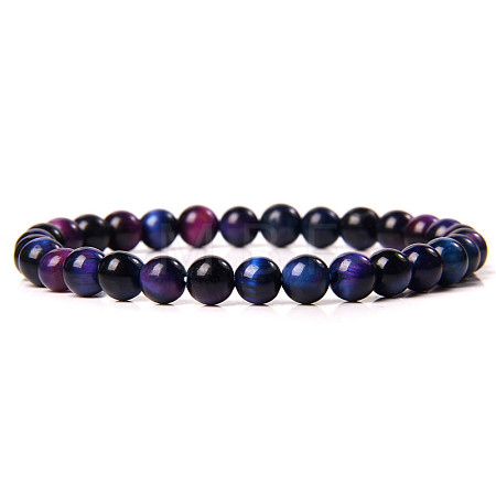 Synthetic Rainbow Tiger Eye Round Beaded Stretch Bracelet SF8562-6-1-1