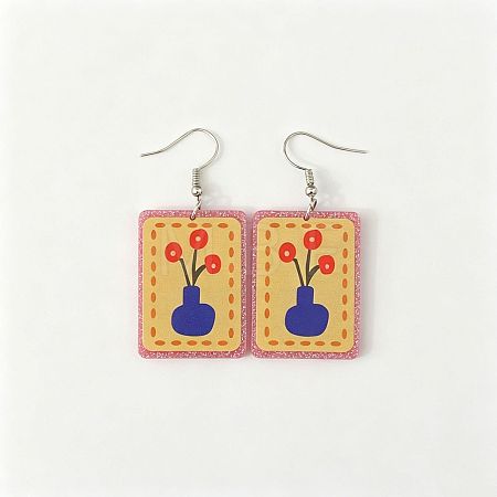 Acrylic Glitter Powder Dangle Earrings for Women WGA022A-06-1