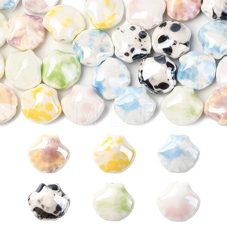 26Pcs 6 Colors Shell Shape Glazed Porcelain Beads PORC-FS0001-35-1
