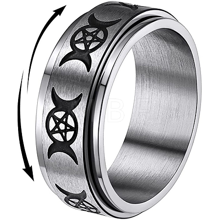 Non-Tarnish Triple Moon Goddess Stainless Steel Rotating Finger Ring PW-WG65299-04-1