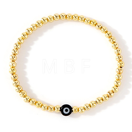 Golden Brass Round Beads Stretch Bracelets ZL1775-6-1