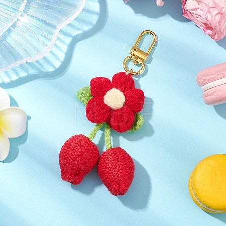 Handmade Crochet Cotton Cherry Flower Hanging Ornaments HJEW-JM02667-03-1