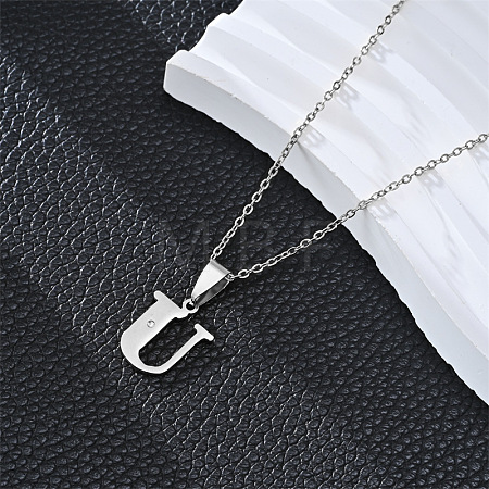 201 Stainless Steel Crystal Rhinestone Initial Pendant Necklaces FS-WG28760-23-1