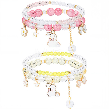 2Bags 2 Colors Plastic & Glass Beaded Stretch Bracelets BJEW-PA0001-09-1
