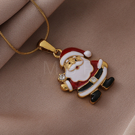 304 Stainless Steel Enamel Red Christmas Santa Claus Pendant Necklaces RP2300-1