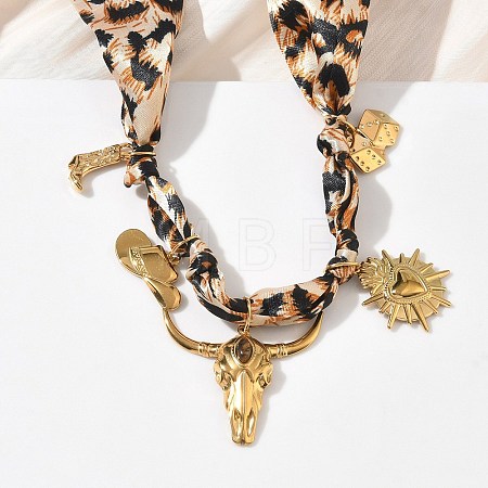 Cowboy 304 Stainless Steel & Natural Tiger Eye Cattle Heart Boot Pendant Necklaces NJEW-F372-01G-1