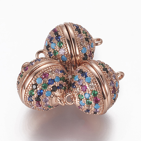 Brass Micro Pave Cubic Zirconia Magnetic Clasps with Loops ZIRC-L082-D-02-RG-1