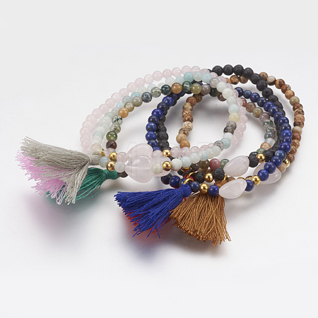 Cotton Thread Tassel Charm Bracelets BJEW-JB03544-1