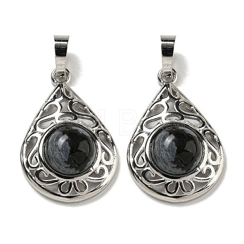 Natural Black Silk Stone Pendants G-Q158-05P-11-1