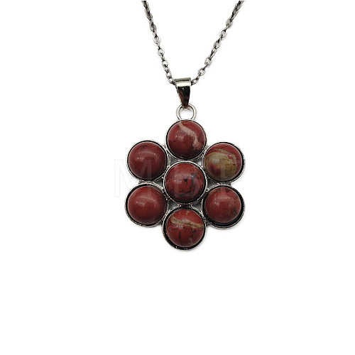 Natural Sesame Jasper Flower Pendant Necklaces FO7861-15-1