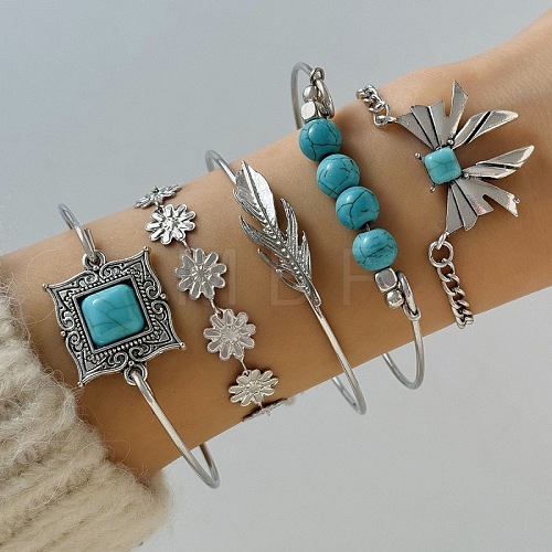 5Pcs 5 Styles  Bohemian Style Alloy Bangles WGC966A-04-1