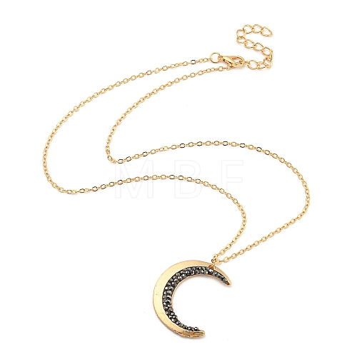 Alloy Crescent Moon Pendant Necklaces with Ore Chips PW23031648300-1