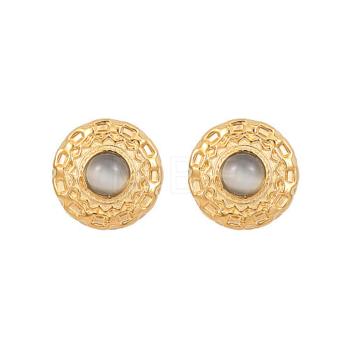 Cat Eye Flat Round Stud Earrings KQ6681-6-1