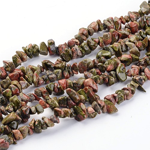 Natural Unakite Chips Beads Strands F020-1