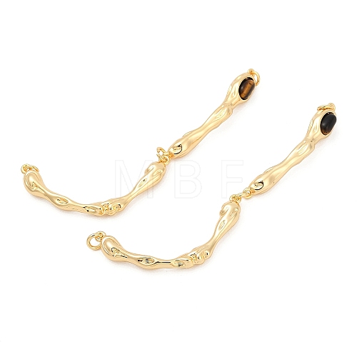 Brass Pave Natural Tiger Eye Curved Bar Connector Charms KK-P302-08G-1