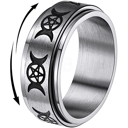 Triple Moon Goddess Stainless Steel Rotating Finger Ring PW-WG65299-04-1