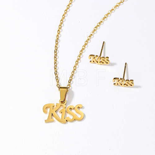 Elegant Vintage Stainless Steel Word Kiss Jewelry Set NI3963-1