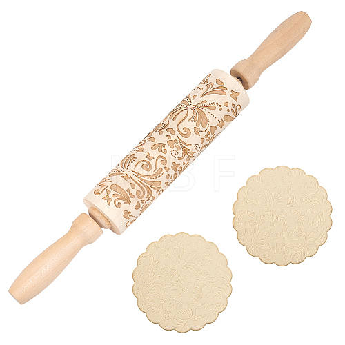 Flower Print Wood Rolling Pin AJEW-WH0528-07-1