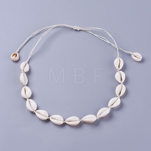 Cowrie Shell Braided Bead Necklaces NJEW-WH0003-01-1