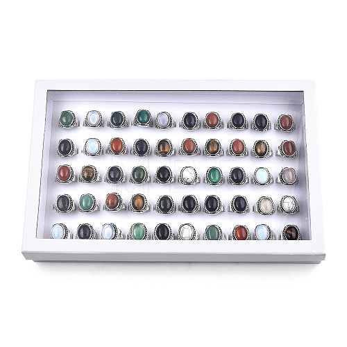 Natural & Synthetic Mixed Gemstone Oval Finger Rings RJEW-N044-05-1