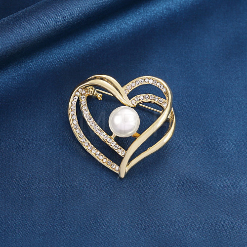 Heart Alloy Rhinestone Brooches for Women PW-WGCAEA0-01-1