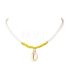 Summer Beach Natural Cowrie Shell & Alloy Fishbone Pendant Glass Beaded Necklaces for Women NJEW-JN06578-3