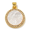 Rack Plating Brass Micro Pave Clear Cubic Zirconia Flat Round Pendants KK-U025-10G-07-1