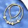 Brass Micro Pave Clear Cubic Zirconia Heart Round Beaded Bib Necklaces for Women NJEW-F364-08G-1