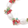 Christmas Glass & Shell Pearl & Pearl & Brass Beaded Bracelets for Women BJEW-TA00688-4